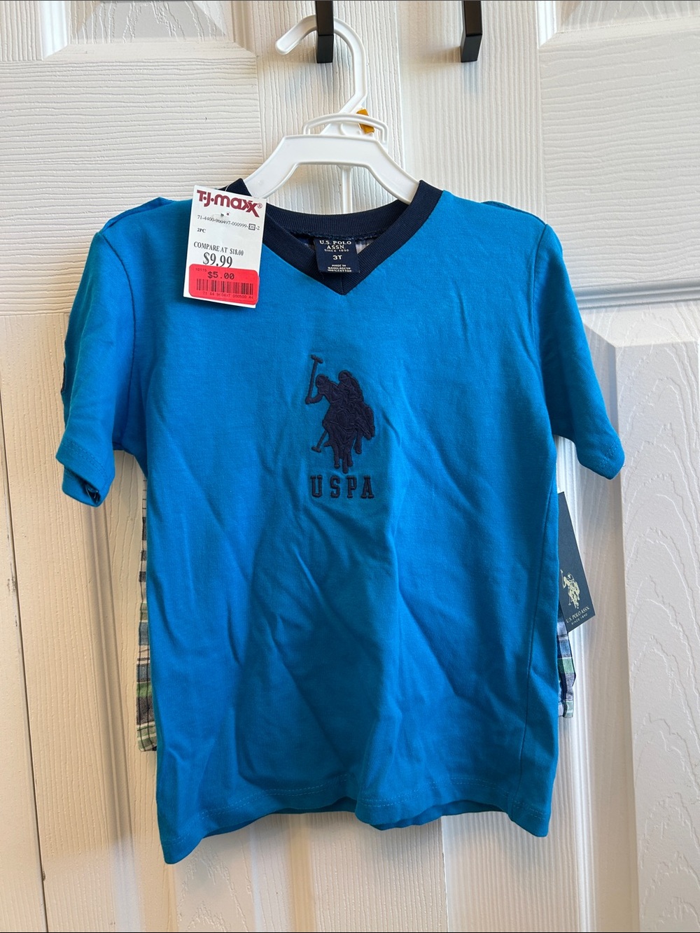 U.S. Polo Assn. Bright Blue V-Neck Logo Tee with Navy Trim NWT